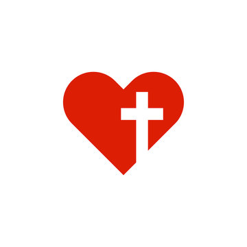 christian heart with cross in flat style