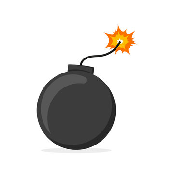 bomb with burning wick on white background