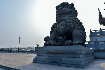 Tangshan City - March 30, 2018: Sculpture and Architecture of Tangshan Nanhu Park, Tangshan City, Hebei Province, China.