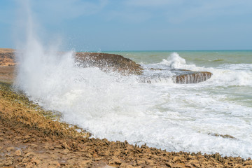 Sun of summer time on sky and sand of beach, landscape