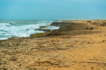 Sun of summer time on sky and sand of beach, landscape