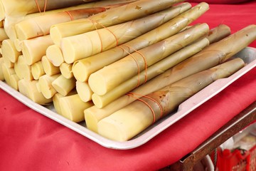 Boiled bamboo shoot at the market