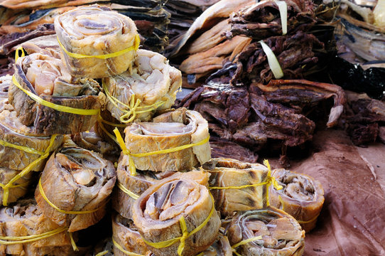 Exotic food in Iquitos in Amazonia