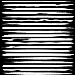 Set of vector grunge brushes. White paint strokes on black background. Abstract handmade lines.