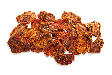 Slices of dried tomato isolated white background