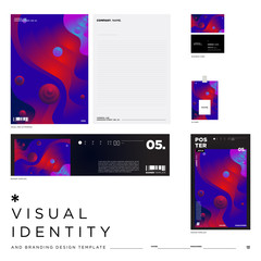 Stationery Corporate Brand Identity Mockup set with Colorful Abstract Fluid Background. Vector Illustration Mock up for Branding, product, event, banner, website.