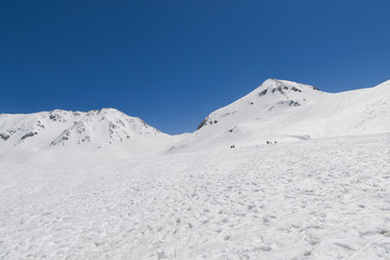 Snowy mountain with clear blue sky
