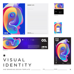 Fototapeta premium Stationery Corporate Brand Identity Mockup set with Colorful Abstract Fluid Background. Vector Illustration Mock up for Branding, product, event, banner, website.
