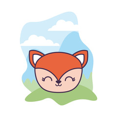 head of cute fox animal in landscape