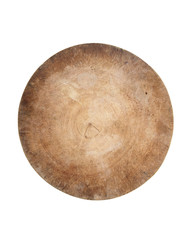 Fototapeta premium Round old grunge wooden cutting board isolated on white