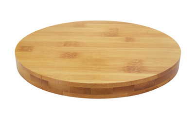 Round bamboo cutting board isolated on white background