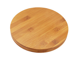 Round bamboo cutting board isolated on white background