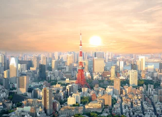 Keuken spatwand met foto The most beautiful Viewpoint sunset Tokyo tower in tokyo city ,japan. © pinglabel