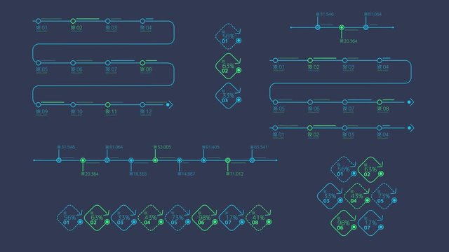 Infographic colored timelines on the alpha channel