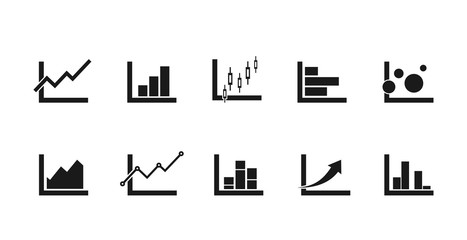 chart icons set for infographic needs. bar, line, areas and candlestick graph signs