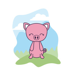 Obraz na płótnie Canvas cute piggy animal in landscape