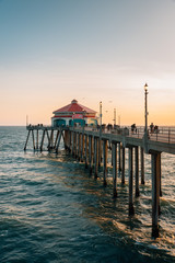 The Huntington Beach pier at sunset, in Orange County, California