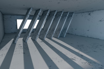 Empty rough room with light coming in from the window, 3d rendering.