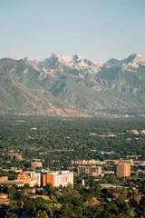 Deurstickers Kaki Uitzicht op de Wasatch Mountains vanaf Ensign Peak, in Salt Lake City, Utah
