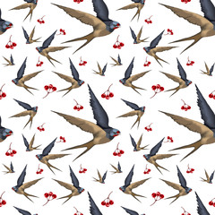 Illustration with a swallow in flight. bird print