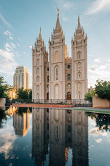 Fototapeta na wymiar Reflections of the Salt Lake LDS Temple, at Temple Square, in Salt Lake City, Utah