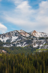 View of snowy mountains in the Wasatch Range of the Rocky Mountains, near Park City, Utah