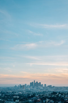 View Of The Downtown Los Angeles Skyline At Sunset From Ascot Hills Park