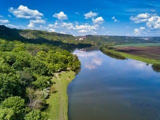 Wonders of Moldova, high altitude aerial shot of river Dniester