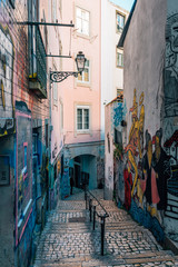 Staircase with graffiti street art in Lisbon, Portugal