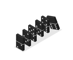 Falling dominoes. Concept of Domino effect. Vector illustration of isometric projection isolated on white background
