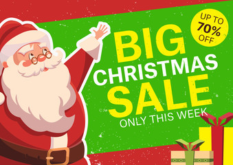 Vector illustration with happy Santa Claus. Christmas sale banner.Christmas shopping