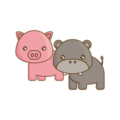 cute piggy with hippopotamus animals