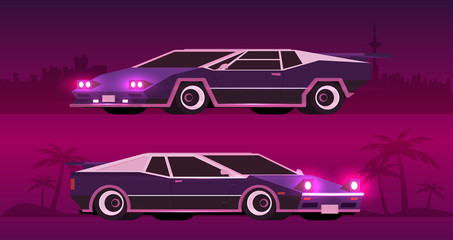 Fototapeta na wymiar Retro future, 80s style Sci-Fi Background. Futuristic car.