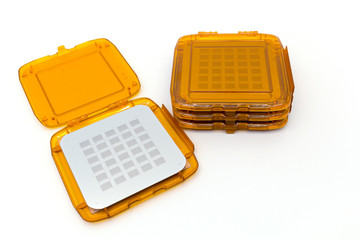 Photo of photomasks for photolithography process an orange boxes