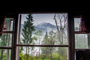 window with montain view
