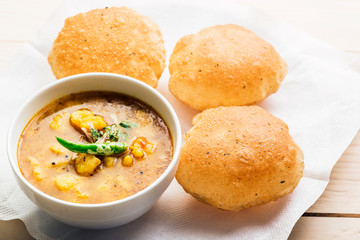 Puri and Potato Curry - famous breakfast of india