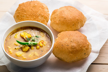 Puri and Potato Curry - famous breakfast of india