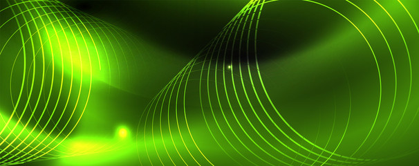 Fototapeta na wymiar Shiny neon techno template. Neon lines background, 80s style laser rays