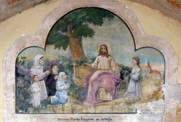 Jesus friend of the little children, fresco in the Church of Saint Saint Michael in Vugrovec, Croatia 