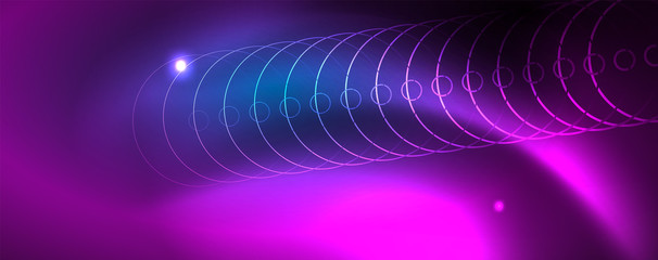 Neon glowing techno lines, hi-tech futuristic abstract background template, vector