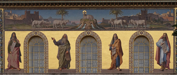Mosaic of prophets Isaiah, Jeremiah, Ezekiel and Daniel, Basilica of Saint Paul outside the walls,...