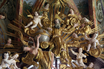 God the Father surrounded by angels, altar in parish Church of the Immaculate Conception of the...