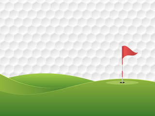 Golf background. Golf course with a hole and a flag - obrazy, fototapety, plakaty