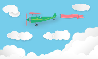 The Airplane floated in the sky with clouds. Vector EPS 10.