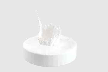 Purity splashing milk with crown shapes, 3d rendering.