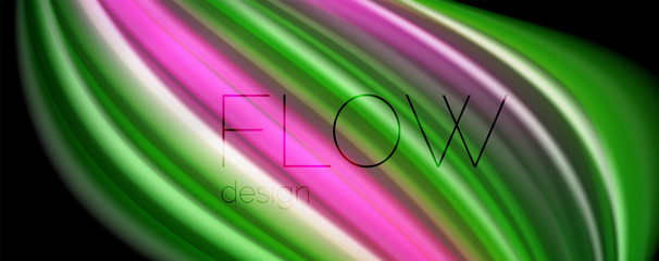 Modern rainbow liquid color flow colorful poster. Wave Liquid shape in black color background. Abstract composition