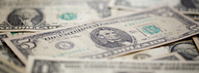 U.S. dollar, American dollar bank notes for business, finance banner concept background, selective focus with shallow depth of field