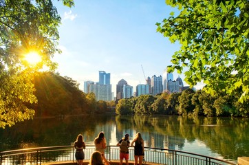 Atlanta, Georgia / The United State - October 14, 2018 : Beautiful multicolours in prime day at Piedmont park in Midtown - obrazy, fototapety, plakaty