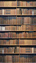 old books on wooden shelf