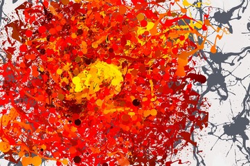 Drip abstract painting. Modern style of painting. Style of drip painting. Scarlet red poppies.